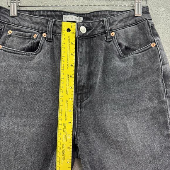 Avec Les Filles Jeans Women 28 Black Charcoal Wash High Rise Straight Distressed - Picture 11 of 14